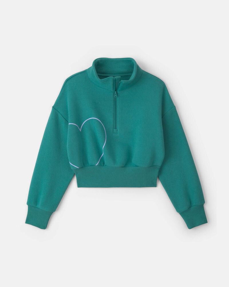 Girls Heart Fleece Pullover Sweatshirt - Green, image 1 of 4 slides