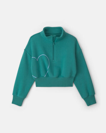 Girls Heart Fleece Pullover Sweatshirt - Green, 