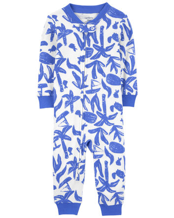 Pyjama 1 pièce sans pieds en coton ajusté à motif de l’océan, 
