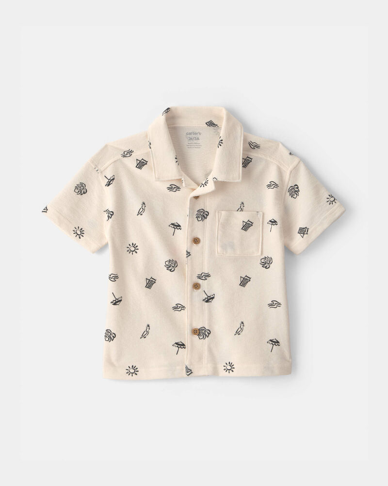 Toddler Boy Beach Short-Sleeve Button-Down Shirt - Cream/Black, image 1 of 5 slides