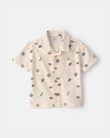 Toddler Boy Beach Short-Sleeve Button-Down Shirt - Cream/Black, 