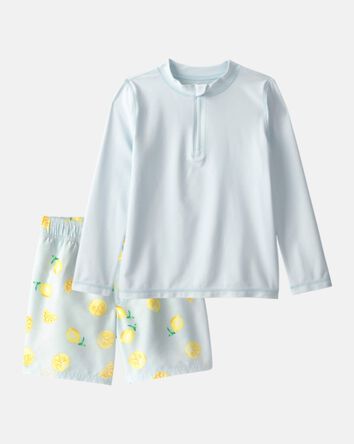 Boys 2-Piece Lemon Rashguard & Swim Trunk Set - Blue, 