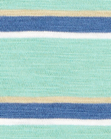 Baby Striped Cotton Blend Short-Sleeve Henley - Green, 