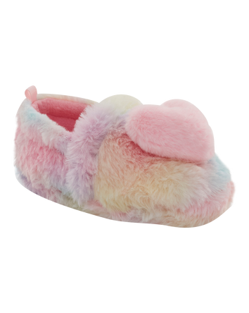 Rainbow Heart Faux Fur Loafer Slippers, 