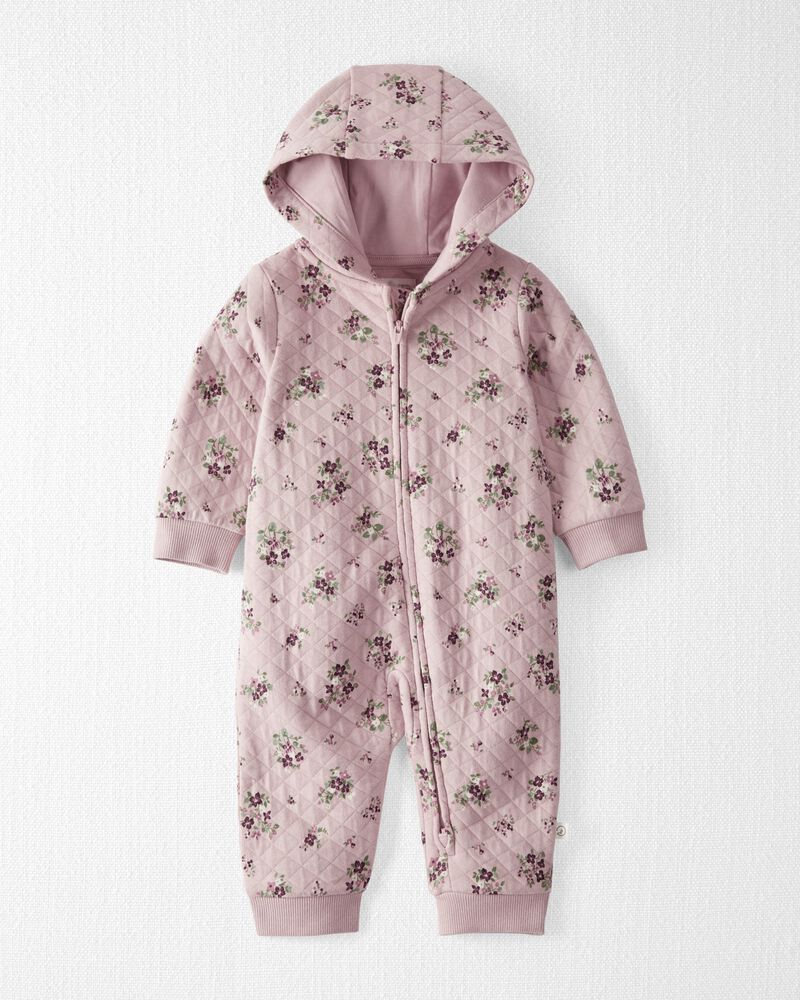 Baby Quilted Double Knit Floral Pram Made with Organic Cotton, image 1 of 4 slides