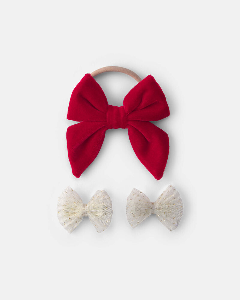 B&eacute;b&eacute; fille - Emballage de 2 barrettes et 1 bandeau &agrave; cheveux de No&euml;l- Blanc/Rouge, image 1 sur 2 diapositives