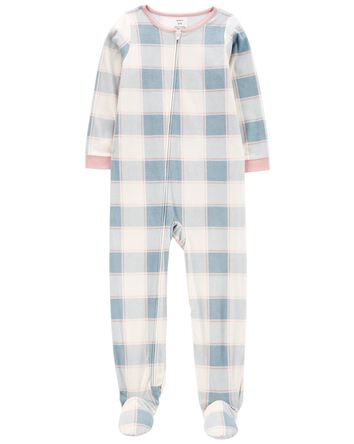 1-Piece Plaid Fleece Footie Pyjamas, 