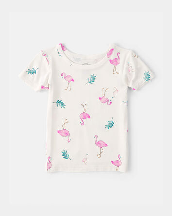 Tout-petit fille - Ensemble de pyjama 2 pi&egrave;ces Ajust&eacute; &agrave; manches courtes Flamingo PurelySoft - Ivoire, 