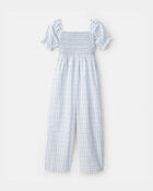 Girls Plaid Smocked Jumpsuit - Blue, image 1 of 3 slides