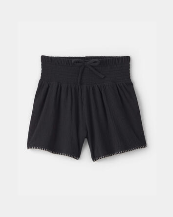 Girls Smocked Crinkle Shorts - Black, 