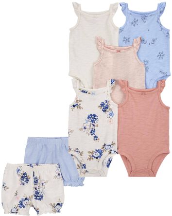 Baby 7-Piece Flutter Bodysuits & Pull-On Shorts Set, 