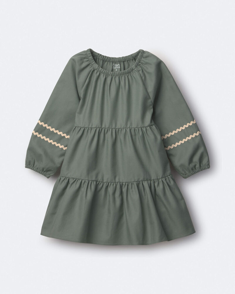 Toddler Girl Rick-Rack Long-Sleeve Tiered Dress - Olive, image 1 of 2 slides