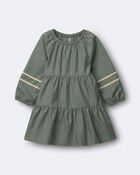Toddler Girl Rick-Rack Long-Sleeve Tiered Dress - Olive, image 1 of 2 slides