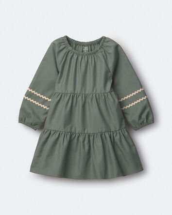 Toddler Girl Rick-Rack Long-Sleeve Tiered Dress - Olive, 