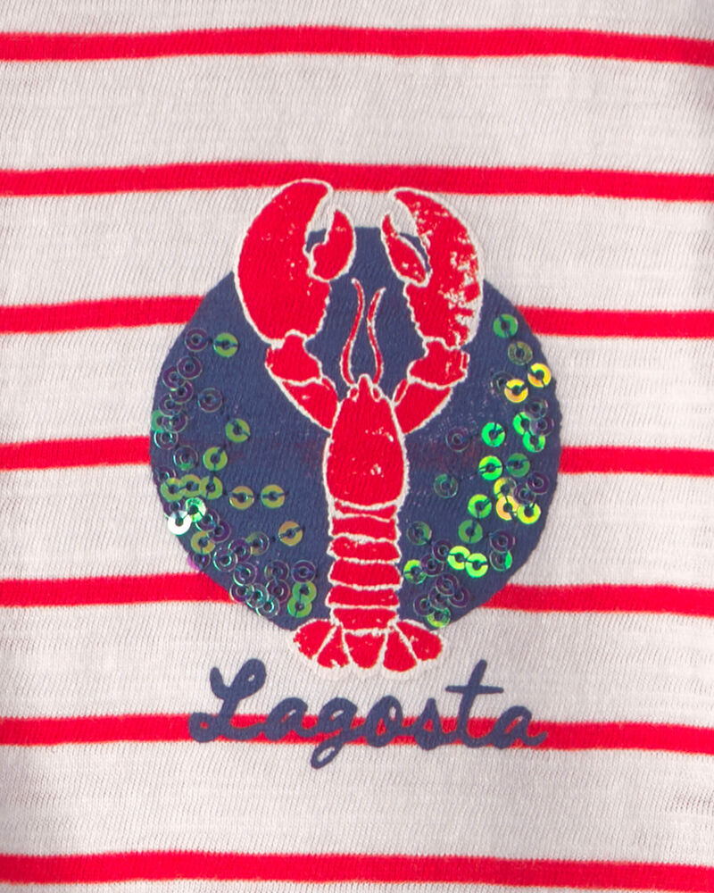 Girls Lobster Striped Top - Red/Ivory, image 3 of 4 slides