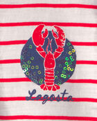 Girls Lobster Striped Top - Red/Ivory, image 3 of 4 slides