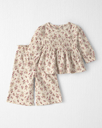 Baby Girl 2-Piece Organic Cotton Smocked Top & Pant Set, 