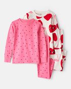 Toddler Girl Cherry & Heart 100% Cotton Snug Fit 4-Piece Pyjamas - Pink/White, image 1 of 4 slides