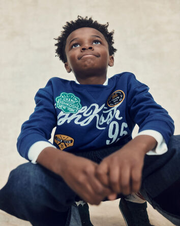 Boys 'OshKosh' Logo Pullover Sweatshirt - Navy Blue, 