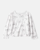 Girls Bow Print Long-Sleeve Top - Grey, image 1 of 3 slides