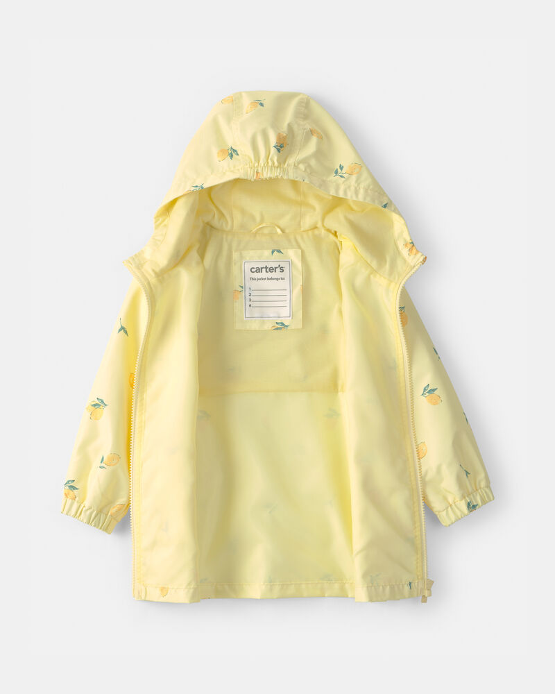 Toddler Girl Lemon Print  Rain Jacket- Yellow, image 2 of 3 slides