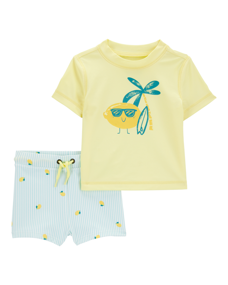 Baby Boy 2-Piece Lemon Rashguard & Swim Trunk Set - Yellow/Blue, image 1 of 3 slides