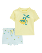 Baby Boy 2-Piece Lemon Rashguard & Swim Trunk Set - Yellow/Blue, image 1 of 3 slides