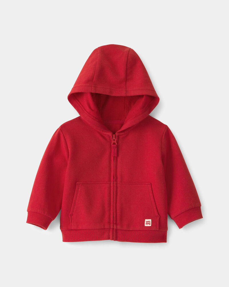 B&eacute;b&eacute; gar&ccedil;on - Chandail &agrave; capuchon en jersey bouclette avec fermeture &agrave; glissi&egrave;re - Rouge, image 1 sur 4 diapositives