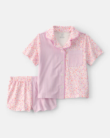 Toddler Girl Floral Striped Short-Sleeve Loose Fit 2-Piece pyjama Set - Pink, 