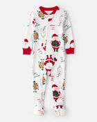 Toddler Beige Santa Milk & Cookies 100% Cotton Long-Sleeve Snug Fit 1-Piece Pyjamas - White, image 1 of 4 slides