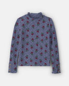 Girls Floral Long-Sleeve Turtleneck Top - Blue/Red, image 1 of 3 slides