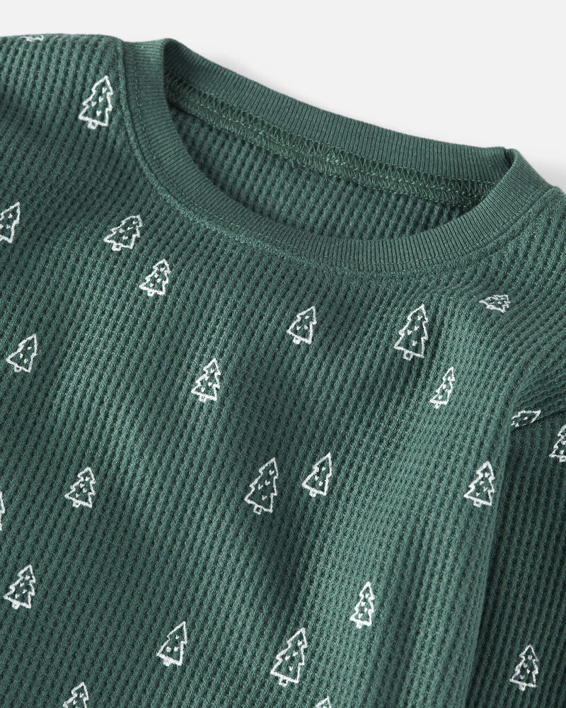 Kid Christmas Tree Print Waffle Knit Pyjamas Made with Organic Cotton, image 2 of 4 slides
