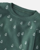Kid Christmas Tree Print Waffle Knit Pyjamas Made with Organic Cotton, image 2 of 4 slides