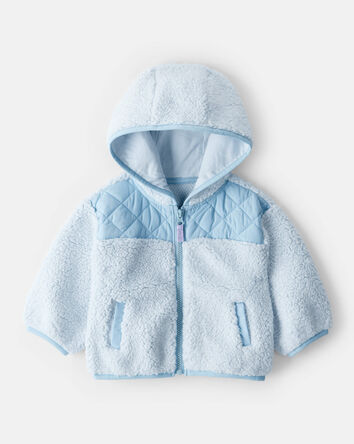 Baby Girl Sherpa Hooded Zip-Up Jacket - Blue, 