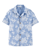 Kid Chambray Tropical Print Button-Front Shirt-Blue, image 1 of 3 slides