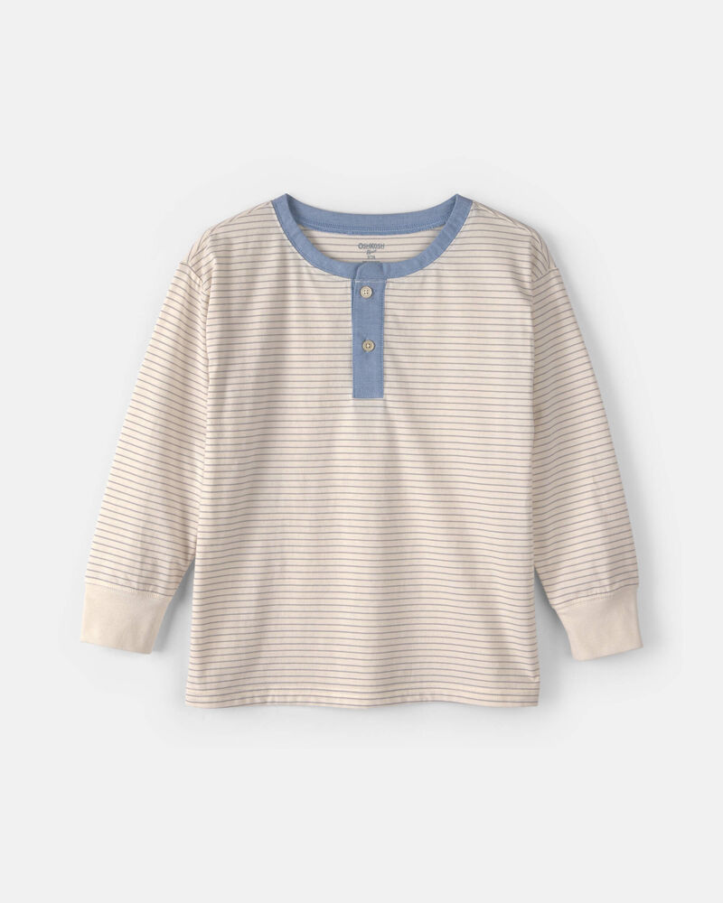 Boys Striped Long-Sleeve Henley T-Shirt - Cream/Blue, image 1 of 3 slides