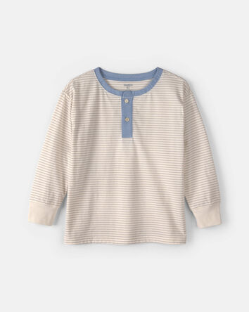 Boys Striped Long-Sleeve Henley T-Shirt - Cream/Blue, 