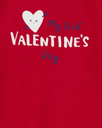 Baby Heart Valentine's Day Ribbed Long-Sleeve Bodysuit - Red, 