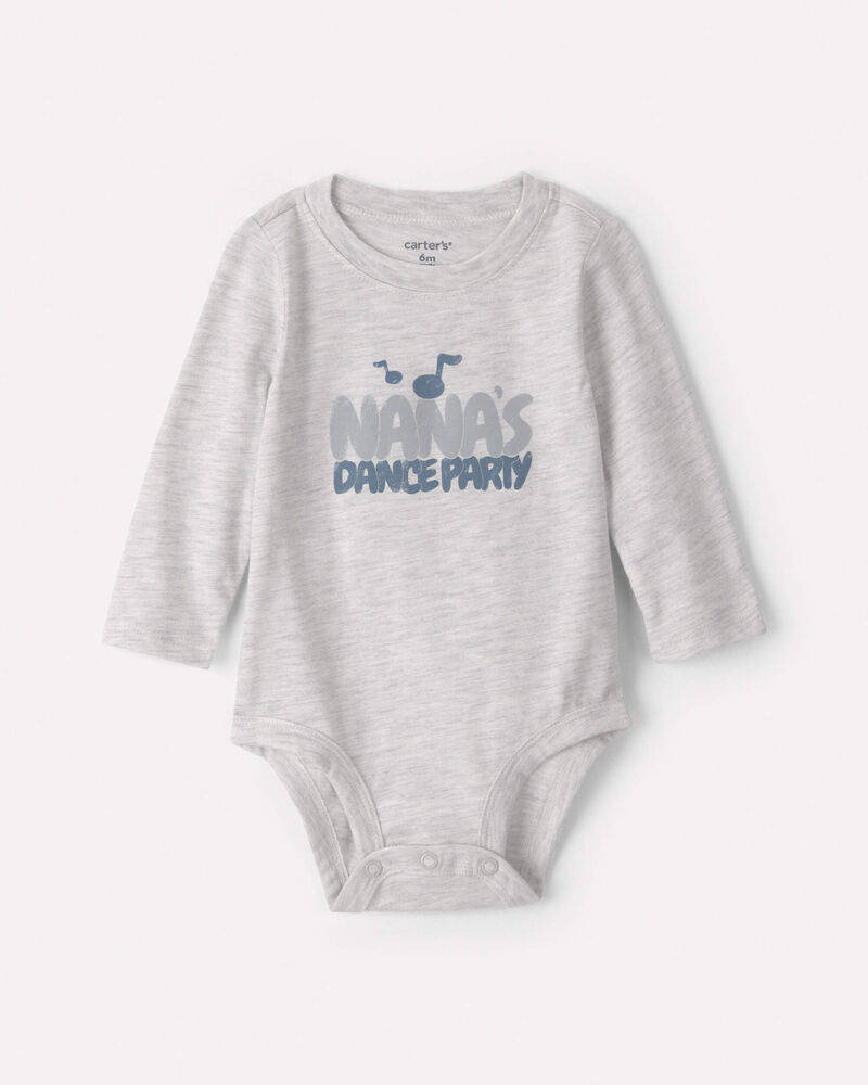 Baby 'Nana's Dance Party' Long-Sleeve Graphic Bodysuit - Grey, image 1 of 3 slides