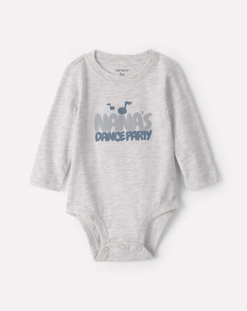 Baby 'Nana's Dance Party' Long-Sleeve Graphic Bodysuit - Grey, 