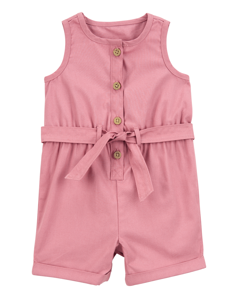 Bébé fille - Barboteuse sans manches en toile - Rose, image 1 sur 3 diapositives