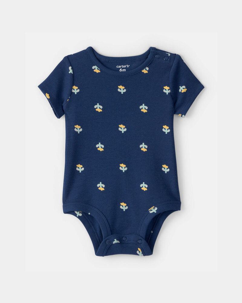 Baby Girl Floral Graphic Bodysuit - Blue, image 1 of 3 slides