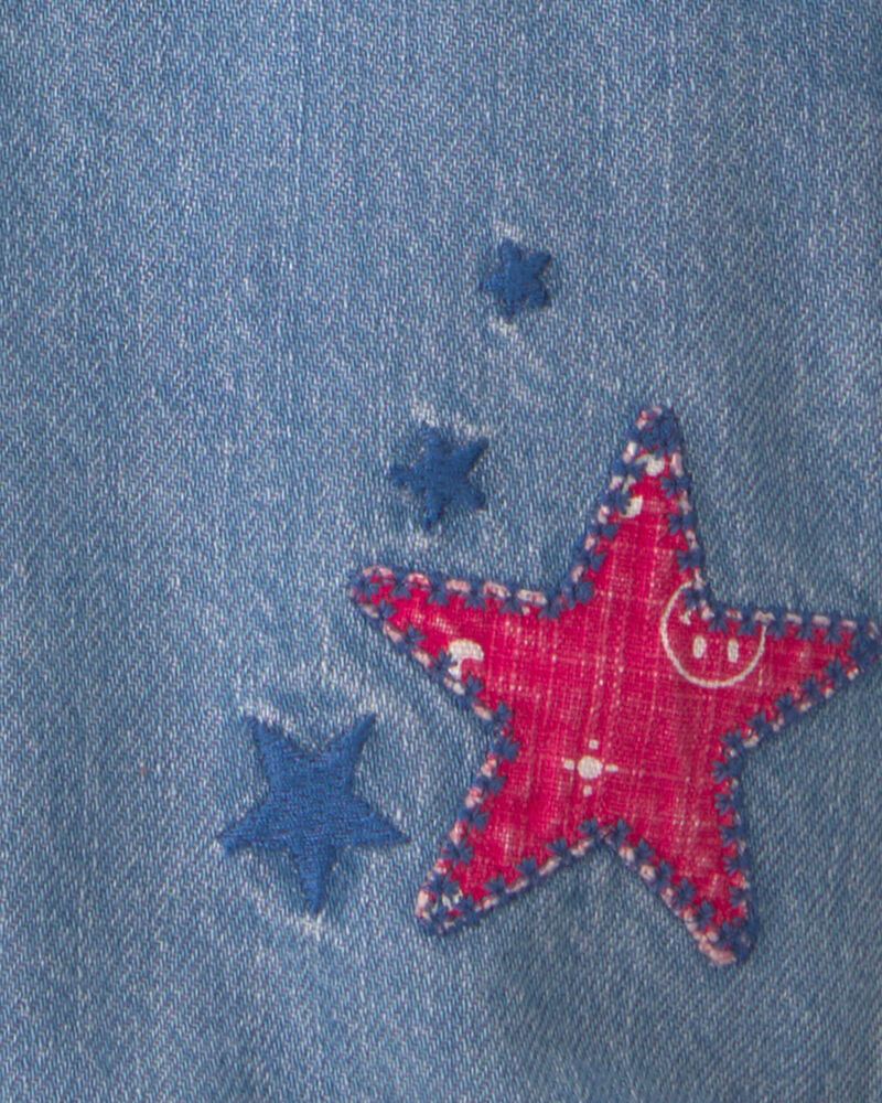 Toddler Girl Bandana Denim Shortall - Blue/Red, image 3 of 4 slides