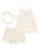 Bébé fille - Ensemble 3 pièces à motifs ajourés à cœurs - Crème, image 1 sur 3 diapositives