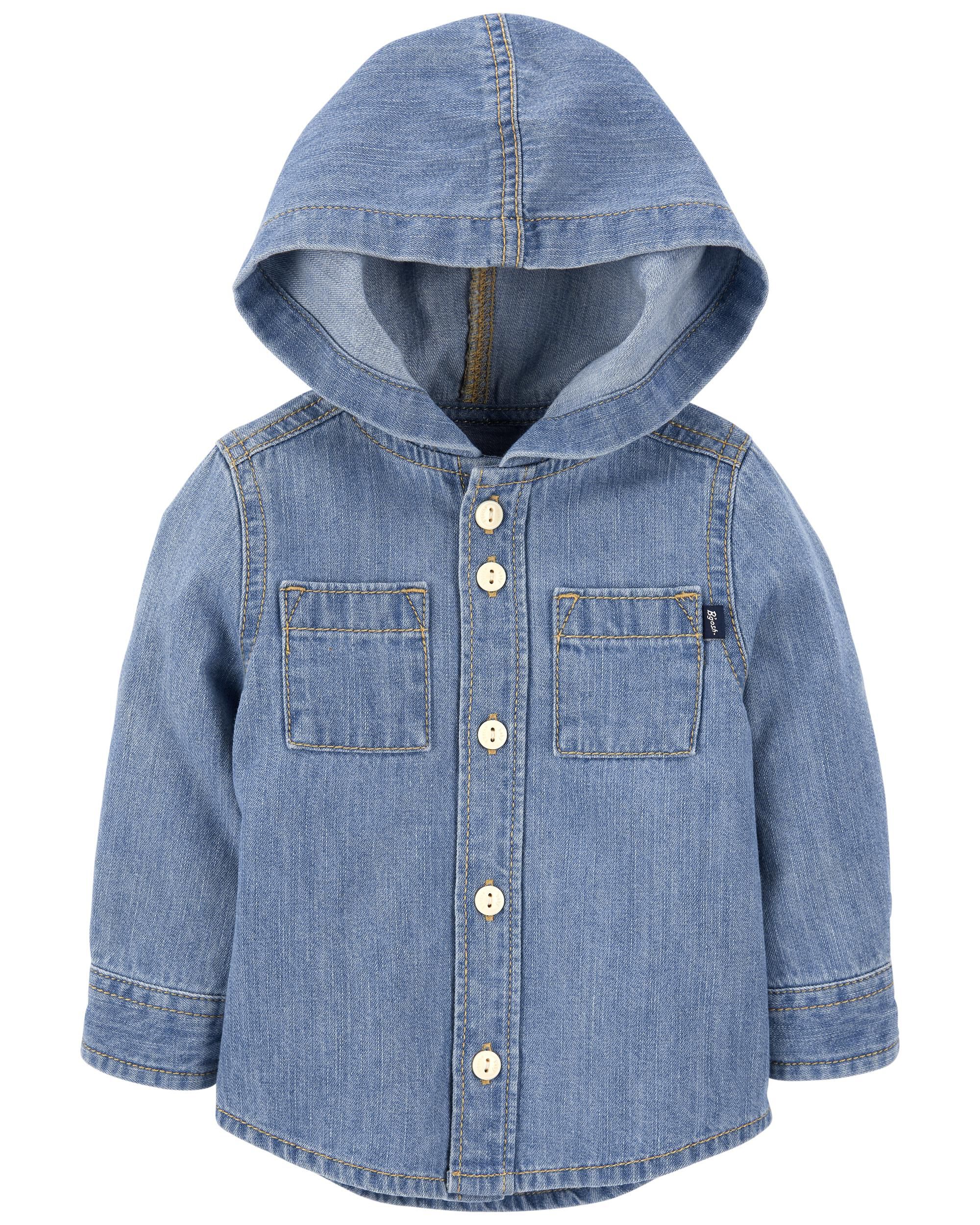 Hooded denim shirt womens top