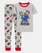 Boys Super Mario Snug Fit Cotton 2-Piece Pyjamas - Heather, image 1 of 3 slides