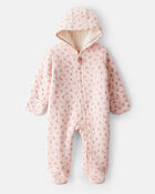 Baby Girl Floral Long-Sleeve Hooded Jumpsuit - Pink, image 1 of 4 slides