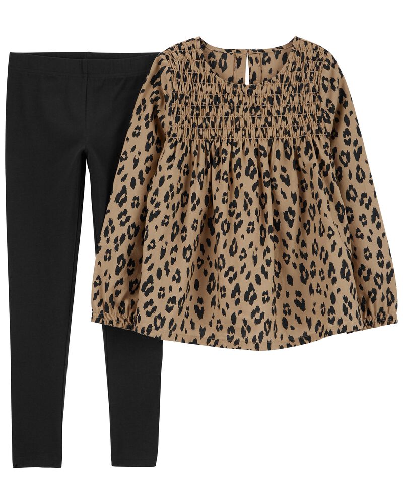 Brown/Black 2-Piece Leopard Top & Legging Set