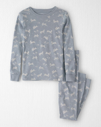 Kid 2-Piece Organic Cotton Pyjama in Blue Bunnies Print, 
