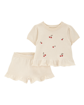 Baby 2-Piece Cherry Peplum Top & Short Set - Ivory, 